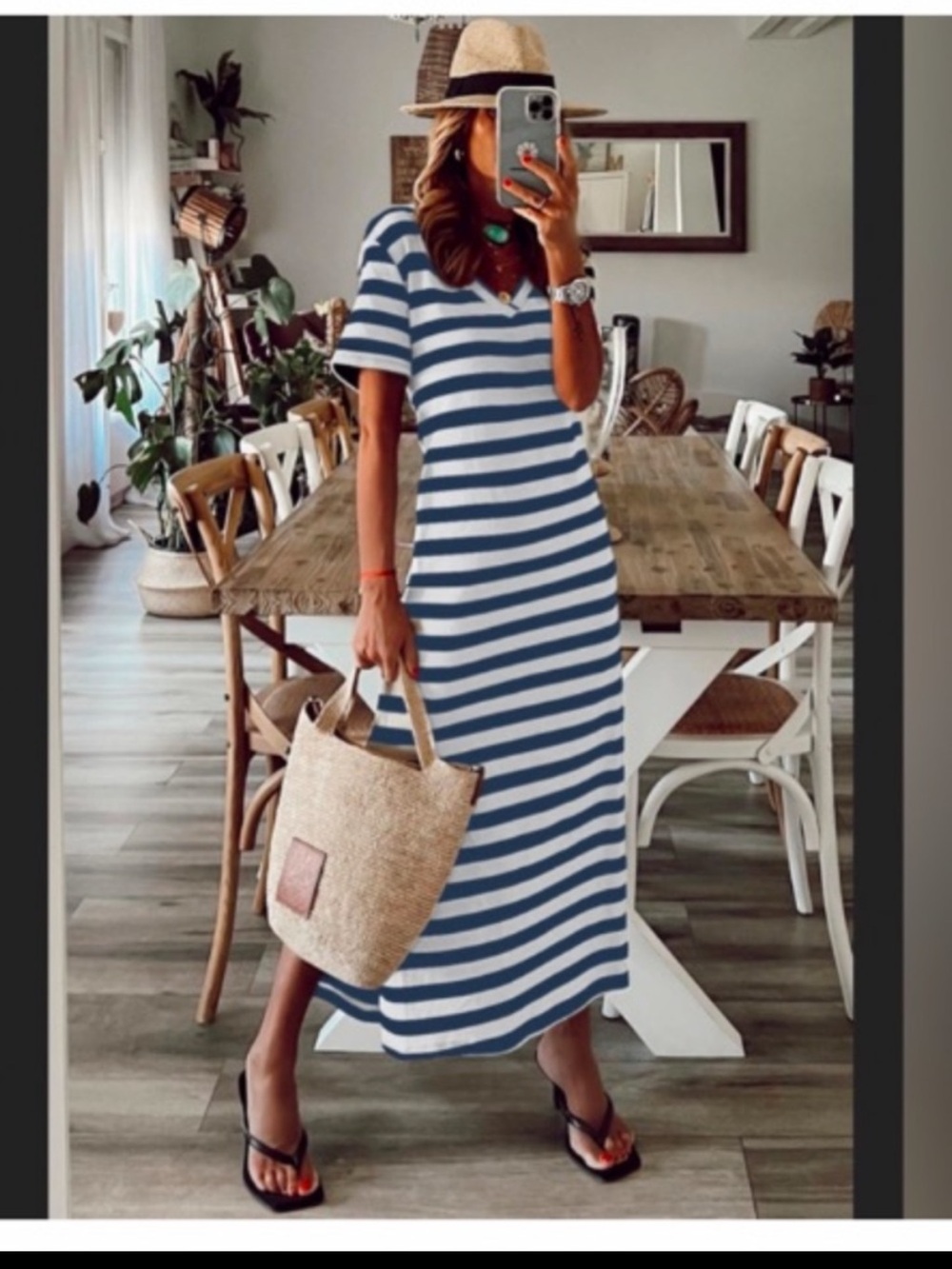 NEW• Atelier Jai Meet Me At Tiana Bay Short-Sleeve Midi Dress- Blue & White•L